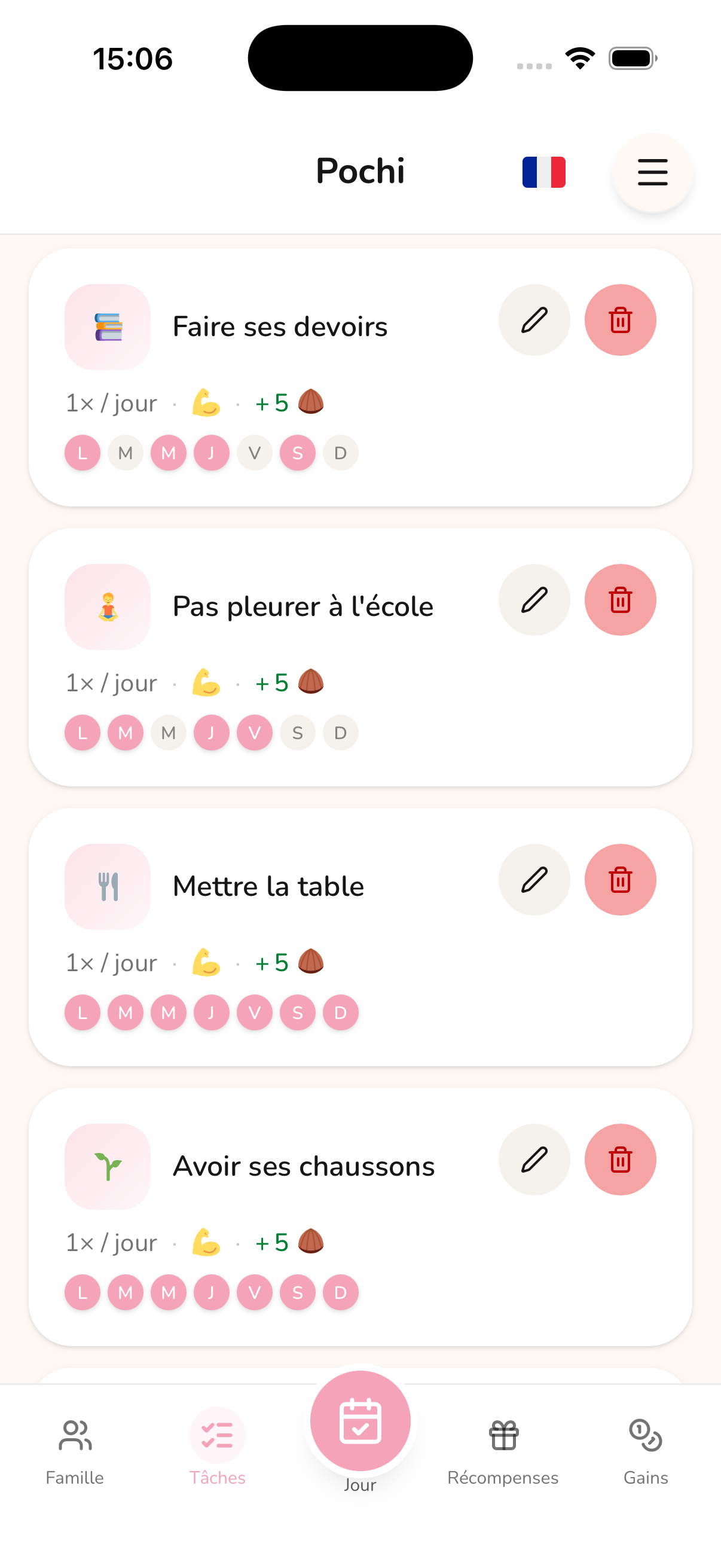Écran de création de tâches